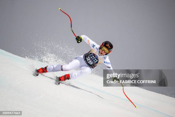 Bosnia and Herzegovina's Elvedina Muzaferija competes during the Women's downhill event at the FIS Alpine Ski World Cup in Crans-Montana,...