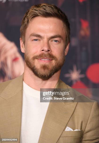 Derek Hough arrives at the Los Angeles Premiere Of Amazon MGM Studios "This Is Me...Now: A Love Story" at Dolby Theatre on February 13, 2024 in...