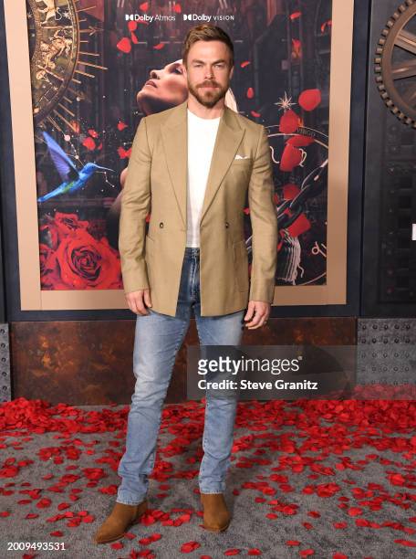 Derek Hough arrives at the Los Angeles Premiere Of Amazon MGM Studios "This Is Me...Now: A Love Story" at Dolby Theatre on February 13, 2024 in...