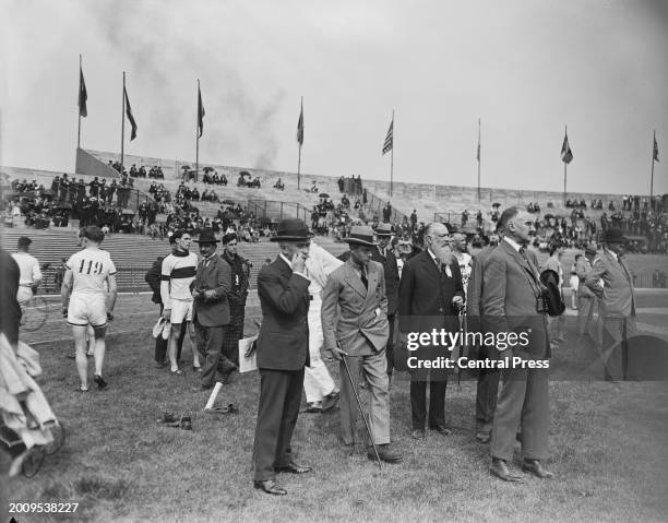 French historian and educator Pierre de Coubertin, Baron de Coubertin, President of the International Olympic Committee , British Royal Edward,...