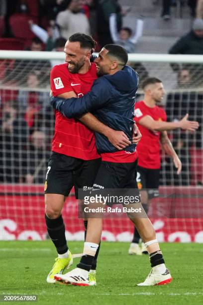 Vedat Muriqi of RCD Mallorca and Omar Mascarell of RCD Mallorca celebrate during the LaLiga EA Sports match between RCD Mallorca and Rayo Vallecano...