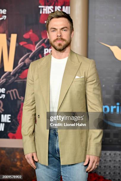 Derek Hough attends the Los Angeles Premiere Of Amazon MGM Studios "This Is Me...Now: A Love Story" at Dolby Theatre on February 13, 2024 in...