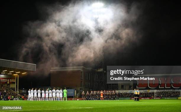 Dublin , Ireland - 16 February 2024; Players and officials observe a minutes applause before the SSE Airtricity Men's Premier Division match between...