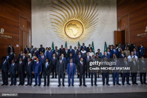 African Heads of State pose for a group photograph before the opening ceremony of the 37th Ordinary Session of the Assembly of the African Union at...