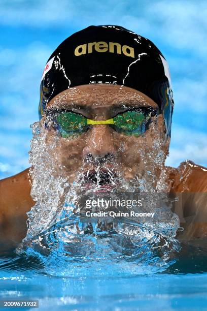 Daiya Seto of Team Japan competes in the Men's 200m Individual Medley Heat 3 on day thirteen of the Doha 2024 World Aquatics Championships at Aspire...