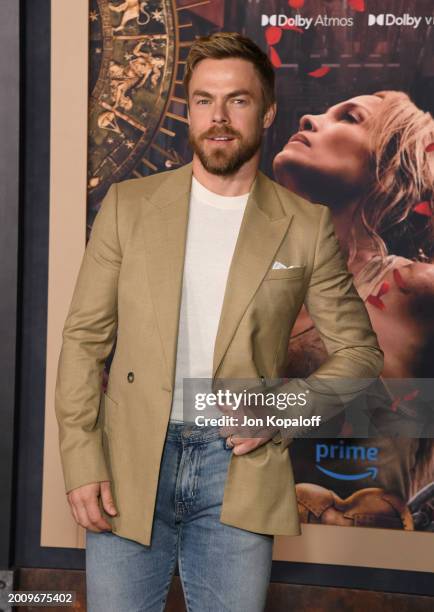 Derek Hough attends Los Angeles Premiere Of Amazon MGM Studios "This Is Me...Now: A Love Story" at Dolby Theatre on February 13, 2024 in Hollywood,...