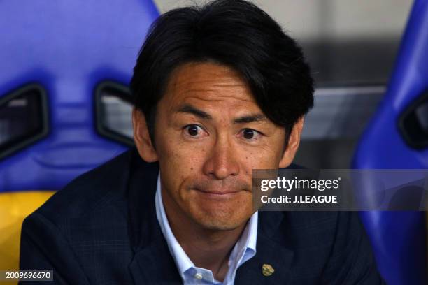 Head coach Susumu Watanabe of Vegalta Sendai is seen prior to the J.League J1 match between Vegalta Sendai and Sagan Tosu at Yurtec Stadium Sendai on...