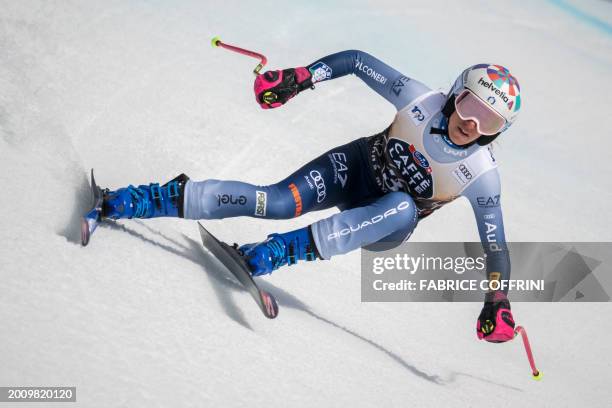 Italy's Marta Bassino competes during the Women's downhill event at the FIS Alpine Ski World Cup in Crans-Montana, Switzerland, on February 17, 2024.