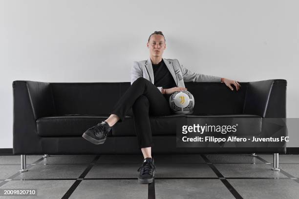 Pauline Peyraud-Magnin poses at Juventus Center Vinovo on February 16, 2024 in Vinovo, Italy.