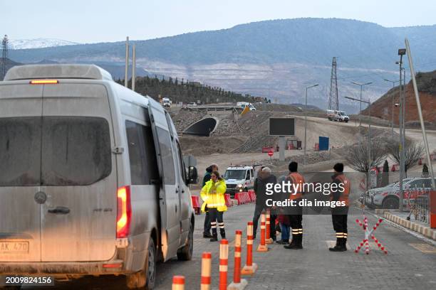 Relatives of missing miners arrive after a landslide occurred in a gold mine in İliç district of Erzincan on January 14, 2024 in Erzincan, Turkey....