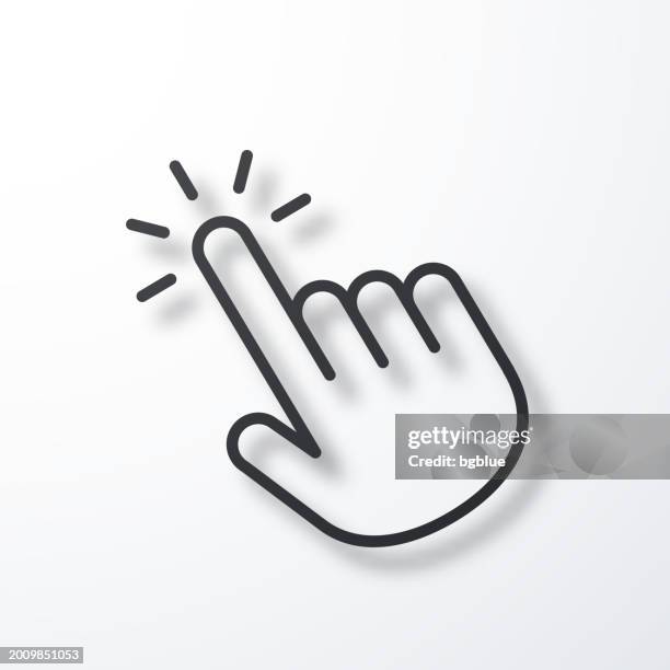 click with hand cursor. line icon with shadow on white background - computer mouse white background stock illustrations