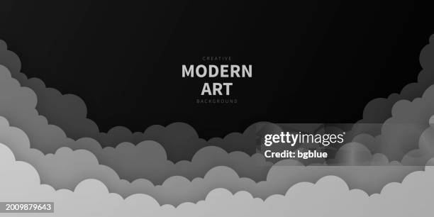 gray sky with couds - paper cut background - trendy 3d design - clouds black background stock illustrations