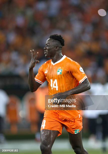 Oumar Diakité of Ivory Coast celebrate after Ivory Coast won the Africa Cup of Nations 2024 ,during the TotalEnergies CAF Africa Cup of Nations final...