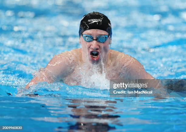 Lorne Wigginton of Canada competes in the heats of the Men's 200m IM on day thirteen of the Doha 2024 World Aquatics Championships at Aspire Dome on...