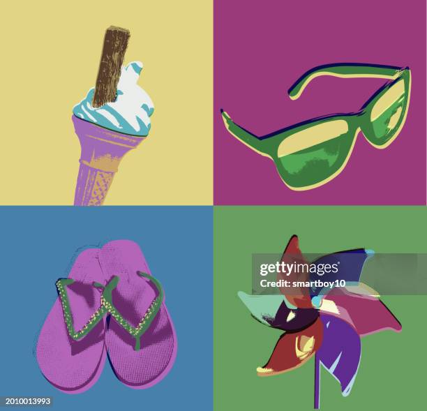 summer vacation icons - paper windmill stock illustrations