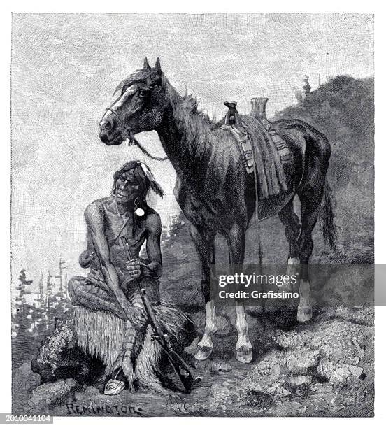 häuptling der indianischen comanche, reitpferd, 1891 - north american comanche stock-grafiken, -clipart, -cartoons und -symbole