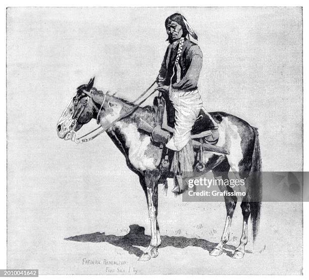 häuptling der indianischen comanche, reitpferd, 1891 - north american comanche stock-grafiken, -clipart, -cartoons und -symbole
