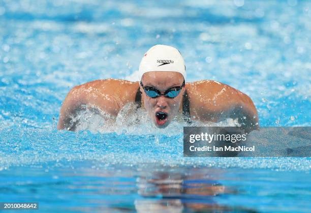 Rachel Klinker of United States competes in the heats of the Women's 200m Butterly on day thirteen of the Doha 2024 World Aquatics Championships at...