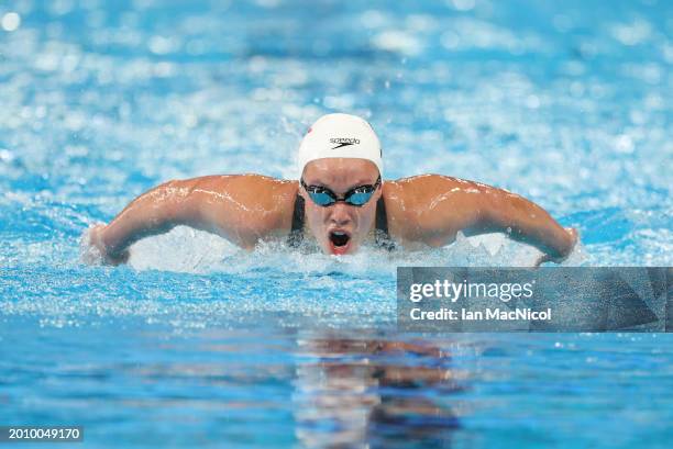 Rachel Klinker of United States competes in the heats of the Women's 200m Butterly on day thirteen of the Doha 2024 World Aquatics Championships at...