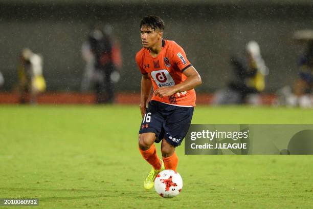 Mateus Castro of Omiya Ardija in action during the J.League J1 match between Omiya Ardija and Gamba Osaka at Kumagaya Sports & Culture Park Athletics...