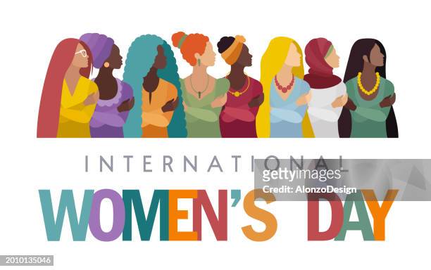 embrace equity. international women's day. multiracial group of women. - chinese friends stock illustrations