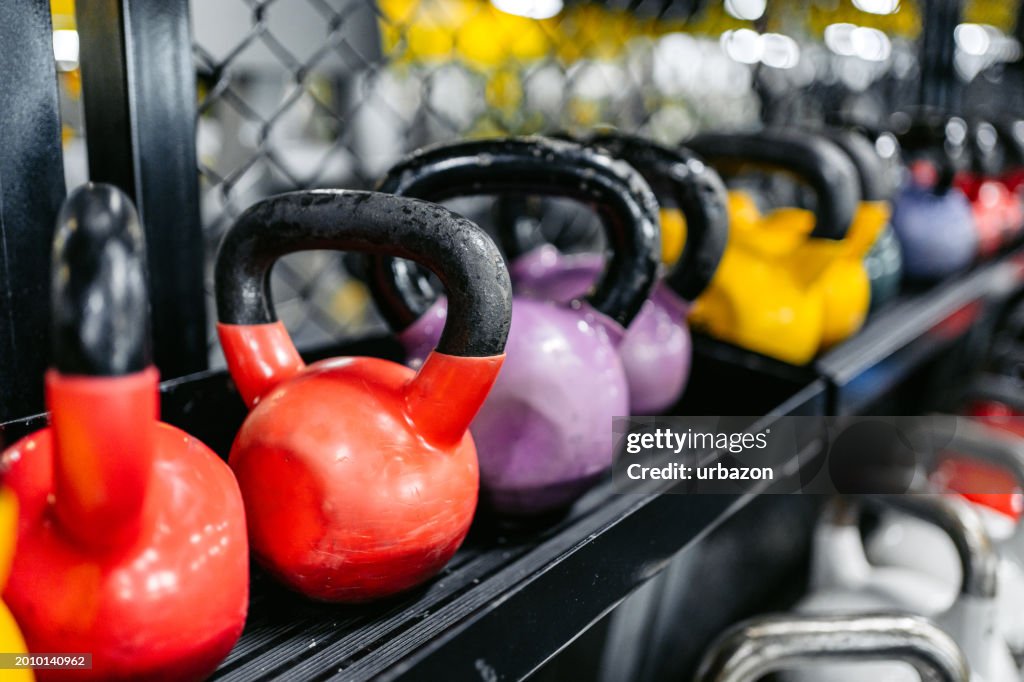 Different Sized Kettlebells At The Gym