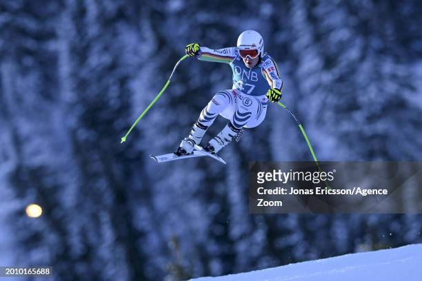 Jacob Schramm of Team Germany in action during the Audi FIS Alpine Ski World Cup Men's Downhill on February 17, 2024 in Kvitfjell Norway.