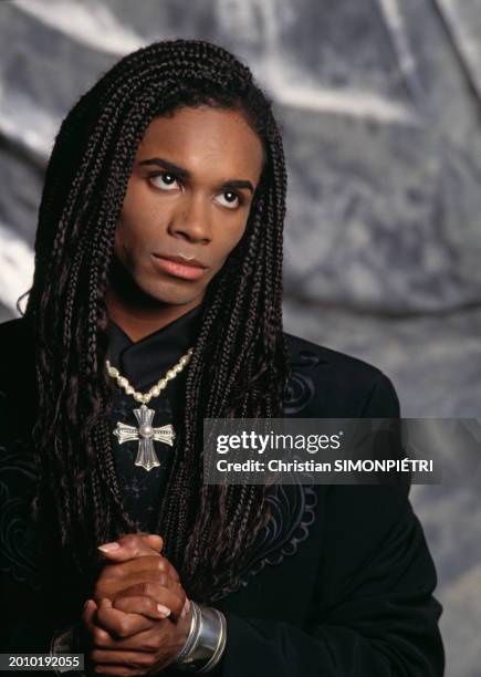 Portrait de Fabrice Morvan, qui monte un groupe Rob and Fab, en photo studio à Los Angeles, en 1993.