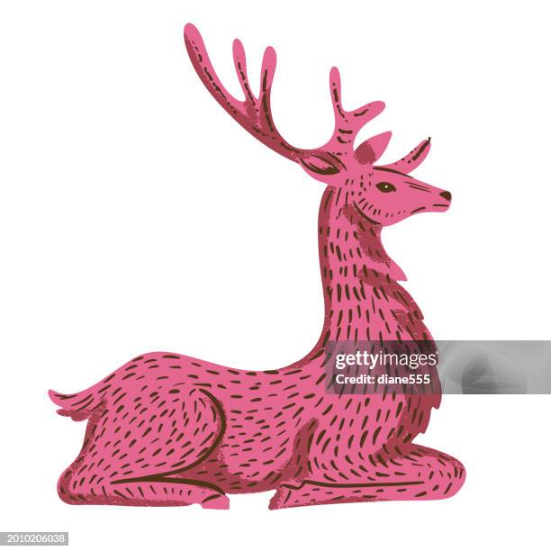 hand drawn folk art style deer - deer stock illustrations