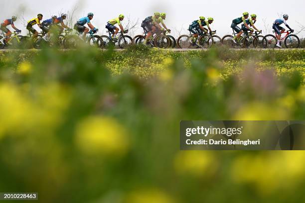 Jordi Meeus of Belgium, Sergio Higuita of Colombia, Bob Jungels of Luxembourg and Team BORA - hansgrohe and a general view of the peloton competing...