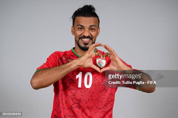 Khalid Al Oraimi of Oman poses for a photo during the FIFA Beach Soccer World Cup UAE 2024 portrait shoot on February 11, 2024 in Dubai, United Arab...