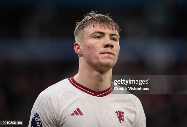 Rasmus Hojlund of Manchester United during the Premier League match between Aston Villa and Manchester United at Villa Park on February 11, 2024 in...