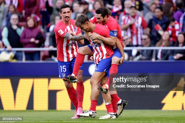 Marcos Llorente of Atletico Madrid celebrates 2-0 with Stefan Savic of Atletico Madrid Koke Resureccion of Atletico Madrid during the LaLiga EA...