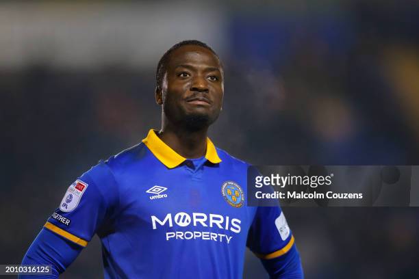 Daniel Udoh of Shrewsbury Town looks on during the Sky Bet League One match between Shrewsbury Town and Barnsley at Croud Meadow on February 13, 2024...