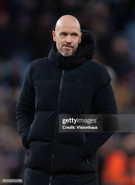 Erik ten Hag, Manager of Manchester United, looks on after the Premier League match between Aston Villa and Manchester United at Villa Park on...