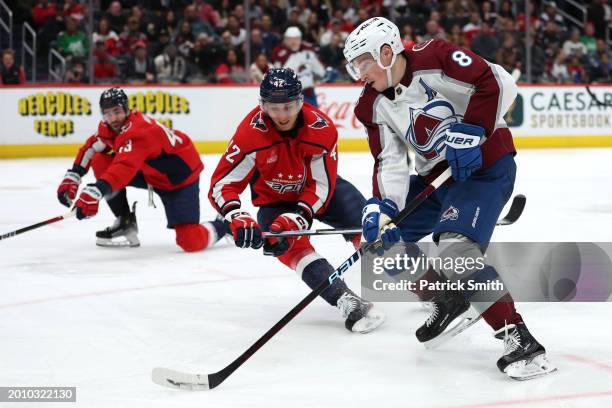 Cale Makar of the Colorado Avalanche skates against the Washington Capitals at Capital One Arena on February 13, 2024 in Washington, DC.