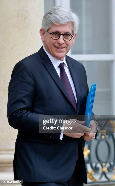 France's Deputy Minister for Health and Prevention Frederic Valletoux leaves the Elysee palace after the weekly Cabinet meeting on February 14, 2024...