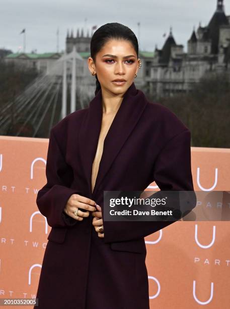 Zendaya attends the London Photocall for "Dune: Part Two" at IET London on February 14, 2024 in London, England.