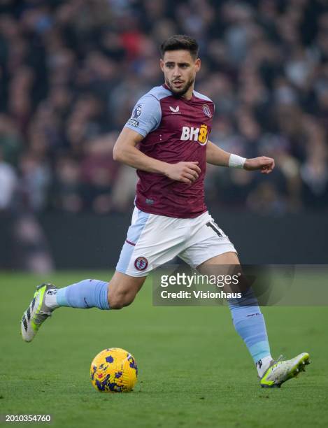 Alex Moreno of Aston Villa in action during the Premier League match between Aston Villa and Manchester United at Villa Park on February 11, 2024 in...