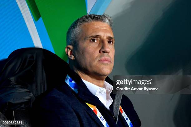 Hernan Crespo, head coach of Al Ain, looks on from the dugout prior to the AFC Champions League Round of 16 1st Leg match between FC Nasaf and Al Ain...