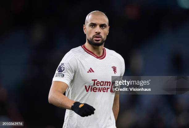 Sofyan Amrabat of Manchester United during the Premier League match between Aston Villa and Manchester United at Villa Park on February 11, 2024 in...
