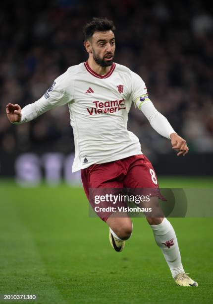 Bruno Fernandes of Manchester United in action during the Premier League match between Aston Villa and Manchester United at Villa Park on February...