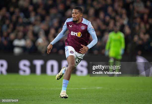 Leon Bailey of Aston Villa in action during the Premier League match between Aston Villa and Manchester United at Villa Park on February 11, 2024 in...