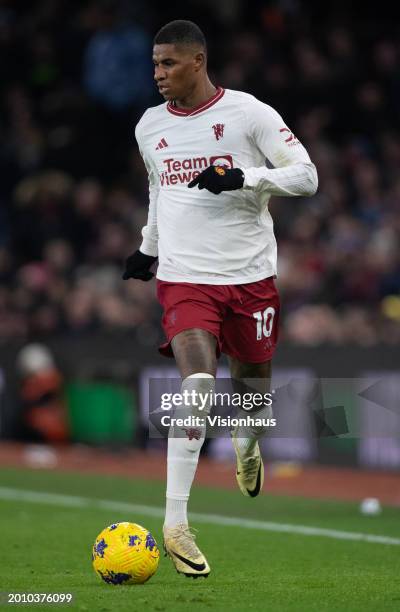 Marcus Rashford of Manchester United in action during the Premier League match between Aston Villa and Manchester United at Villa Park on February...