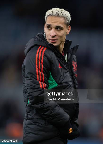 Antony of Manchester United looks on after the Premier League match between Aston Villa and Manchester United at Villa Park on February 11, 2024 in...