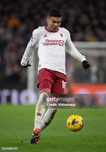 Casemiro of Manchester United in action during the Premier League match between Aston Villa and Manchester United at Villa Park on February 11, 2024...