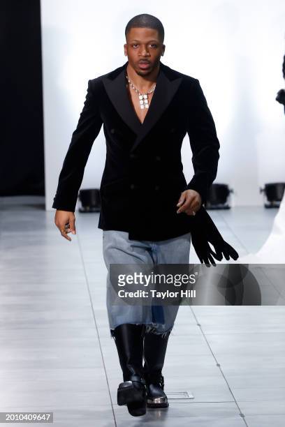 Romeo Hunte walks the runway at the Romeo Hunte A/W 2024 fashion show during New York Fashion Week at Mercedes-Benz Manhattan on February 13, 2024 in...