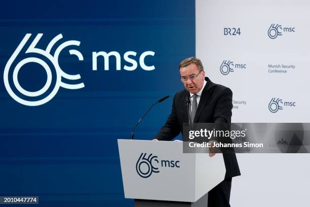 Germany's defense minister Boris Pistorius speaks during the 2024 Munich Security Conference on February 17, 2024 in Munich, Germany. The conference...