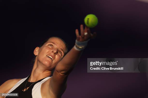 Karolina Pliskova of the Czech Republic serves against Linda Noskova of the Czech Republic in their women's singles third round match during the...