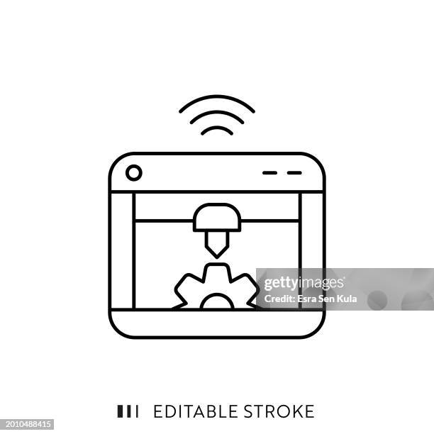 3d printer line icon design with editable stroke. suitable for infographics, web pages, mobile apps, ui, ux, and gui design. - cnc machine stock illustrations